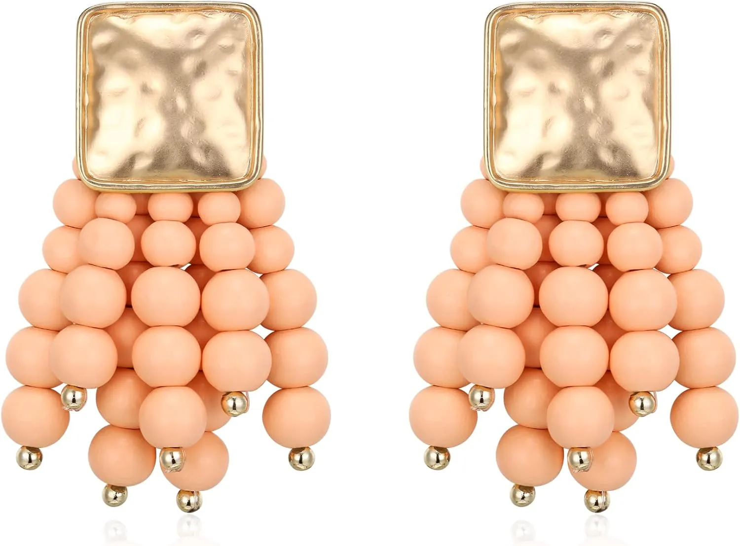 Flyonce Bohemian Earrings for Women, Metallic Beaded Tassel Large Bib Statement Earring