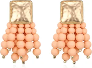 Flyonce Bohemian Earrings for Women, Metallic Beaded Tassel Large Bib Statement Earring