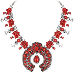 Flyonce Bohemian Turquoise Collar Necklace, Art Deco Flower Costume Statement Necklace for Women