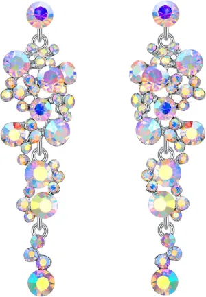 Flyonce Women's Crystal Wedding Bohemian Boho Floral Chandelier Long Dangle Earrings