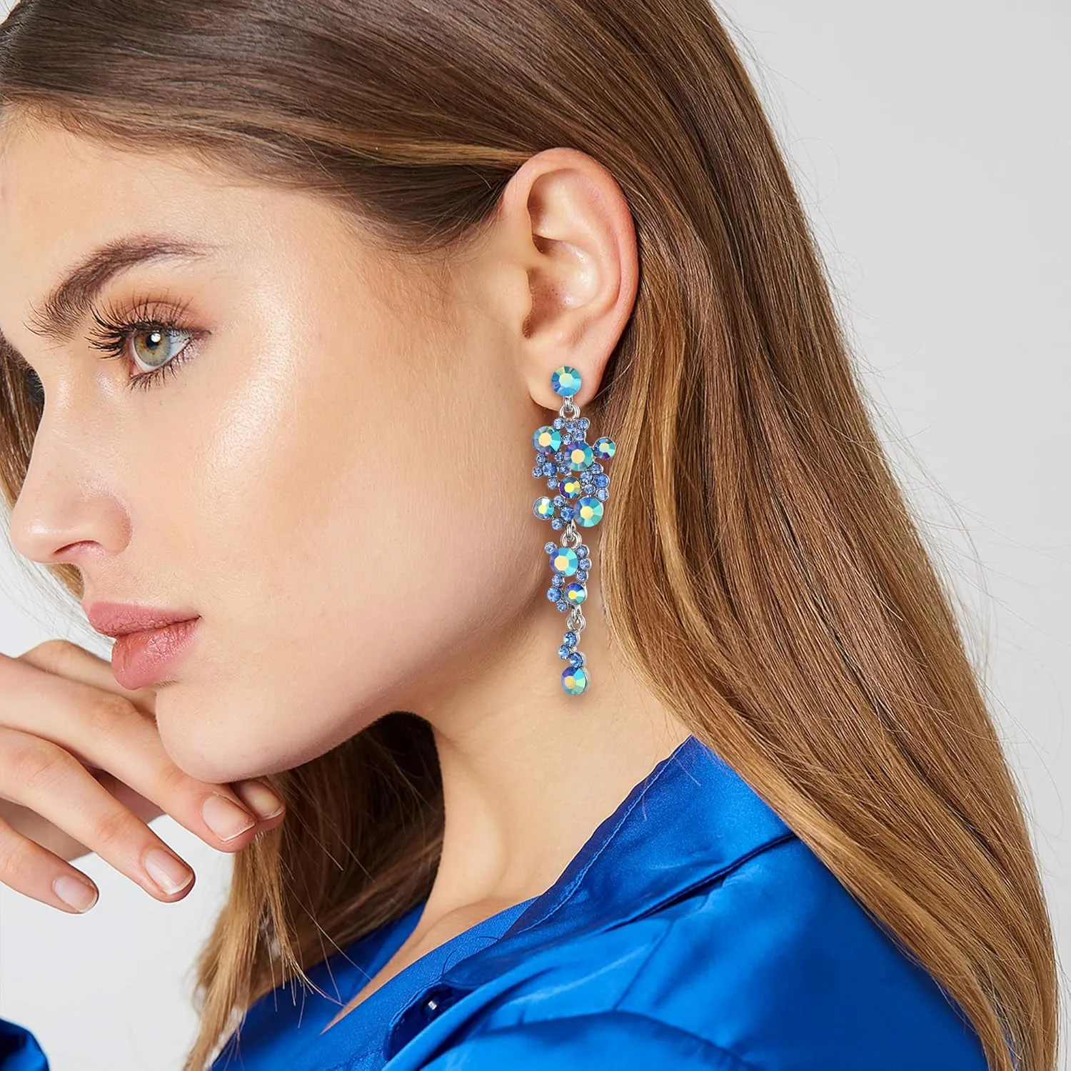 Flyonce Women's Crystal Wedding Bohemian Boho Floral Chandelier Long Dangle Earrings