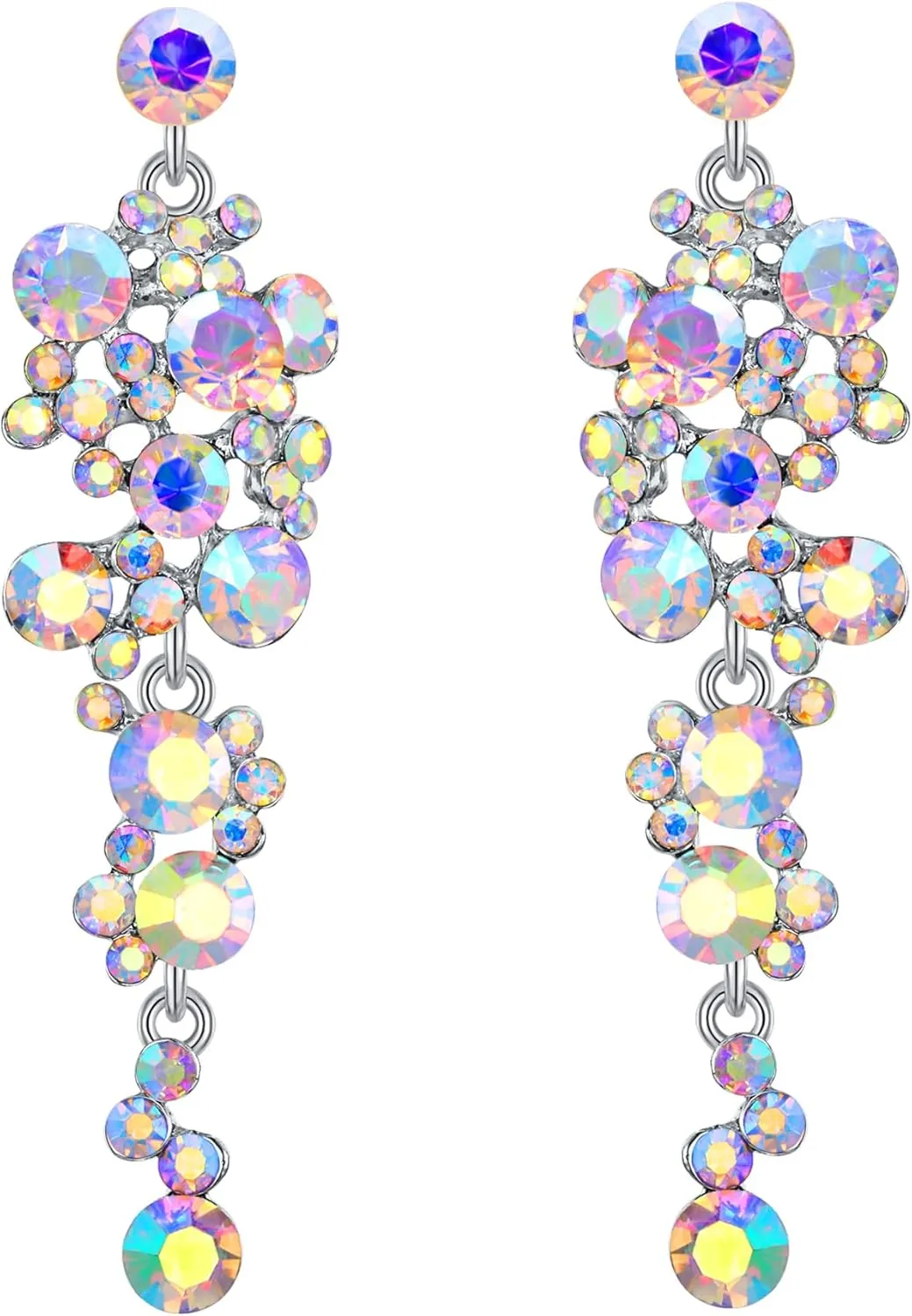 Flyonce Women's Crystal Wedding Bohemian Boho Floral Chandelier Long Dangle Earrings