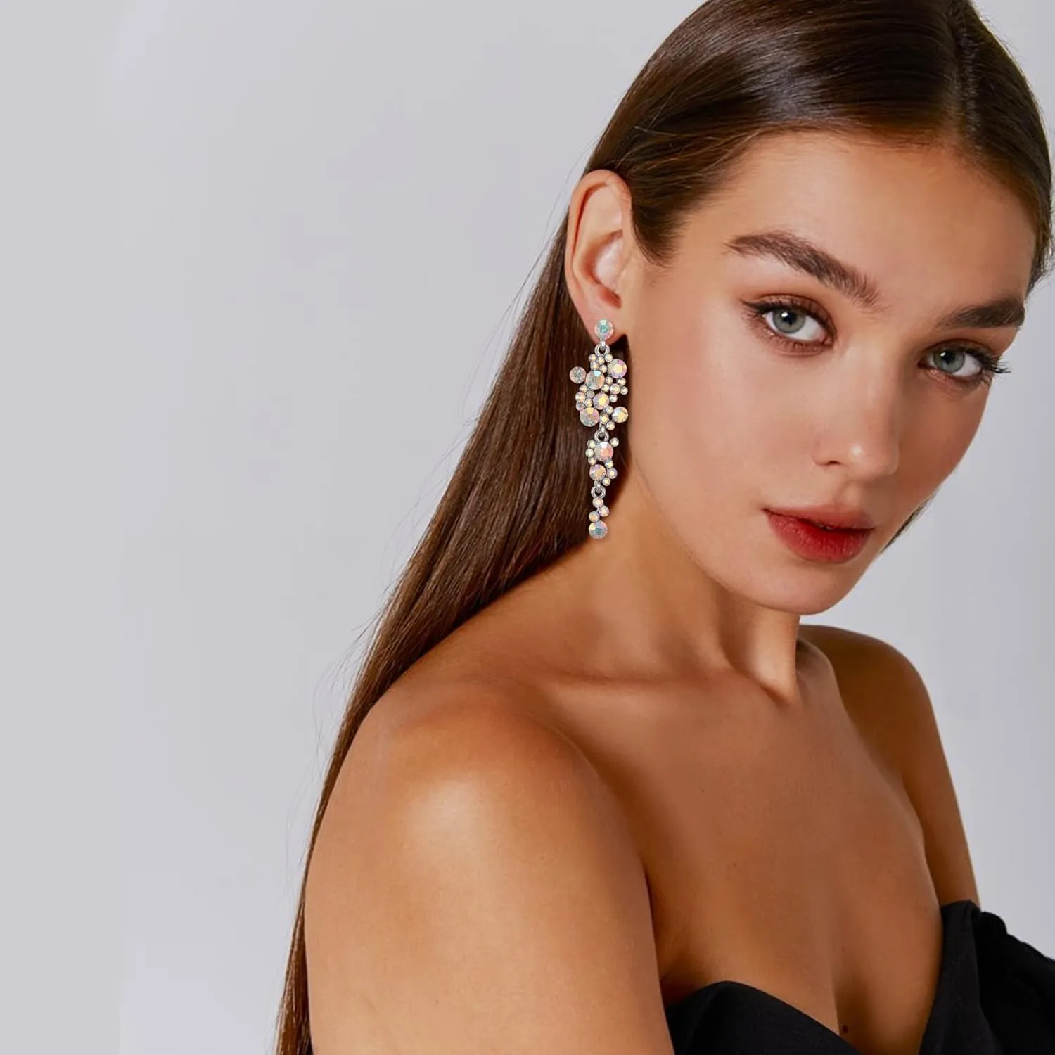 Flyonce Women's Crystal Wedding Bohemian Boho Floral Chandelier Long Dangle Earrings
