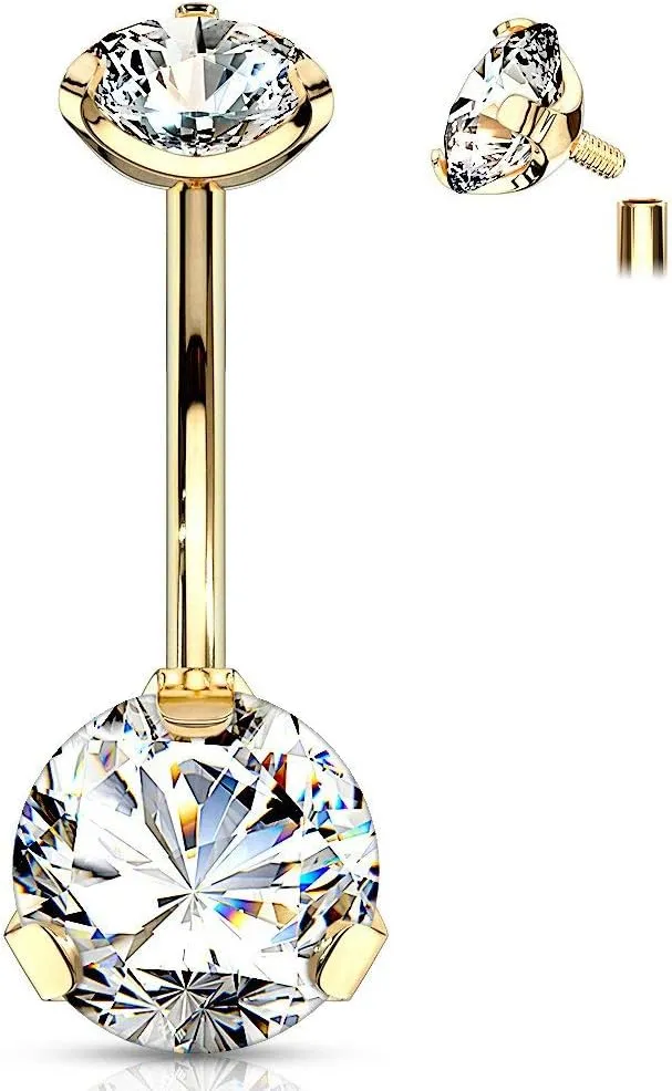 Forbidden Body Jewelry 316L Surgical Steel Belly Button Ring 14G 5-8mm Clear Crystal - Titanium IP Plated Piercing - Cute Small Barbell Belly Rings Women Navel Piercing Set 1 Pc 10mm