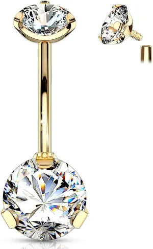 Forbidden Body Jewelry 316L Surgical Steel Belly Button Ring 14G 5-8mm Clear Crystal - Titanium IP Plated Piercing - Cute Small Barbell Belly Rings Women Navel Piercing Set 1 Pc 10mm