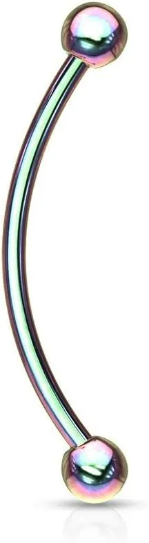 Forbidden Body Jewelry Snake Eyes Piercing Jewelry Tongue, Conch, Belly Button or Eyebrow Rings for Women & Men - 16g Curved Barbell 3mm Solid Ball Ends Surgical Steel Piercing Rainbow (1 Pc - 5/8")