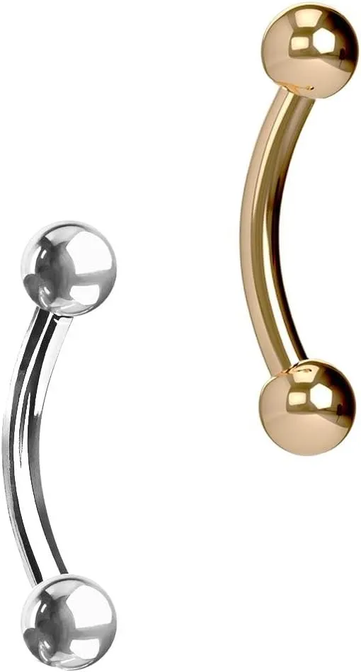 Forbidden Body Jewelry Surgical Steel Petite Belly Button Rings Curved Navel Barbell Set 14G 5/16 Inch 3mm End Balls
