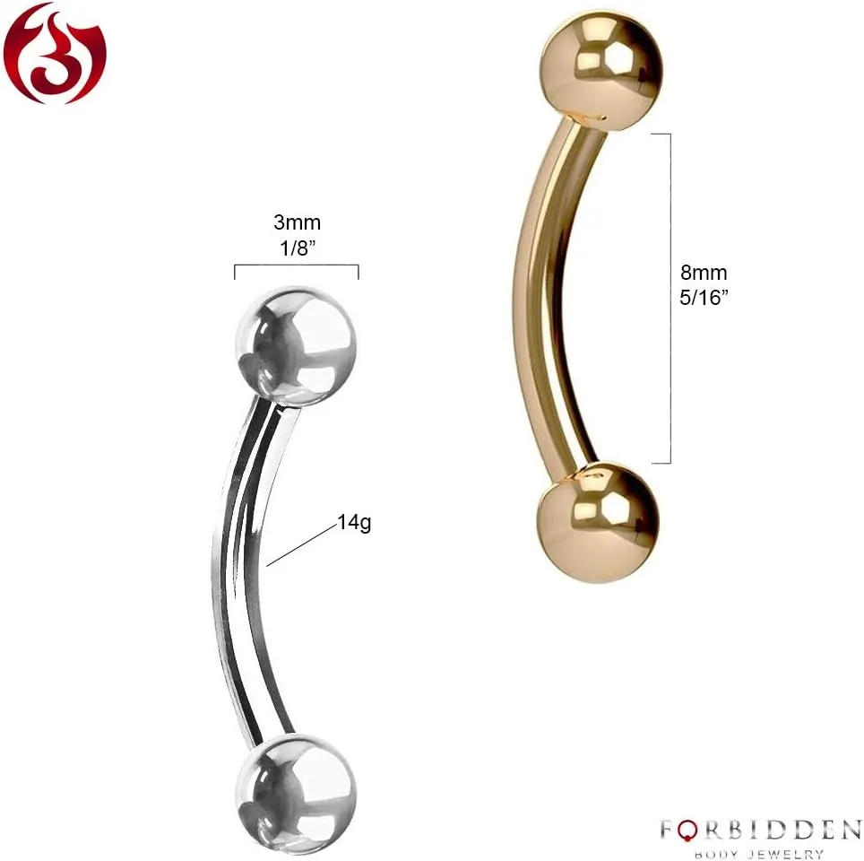 Forbidden Body Jewelry Surgical Steel Petite Belly Button Rings Curved Navel Barbell Set 14G 5/16 Inch 3mm End Balls