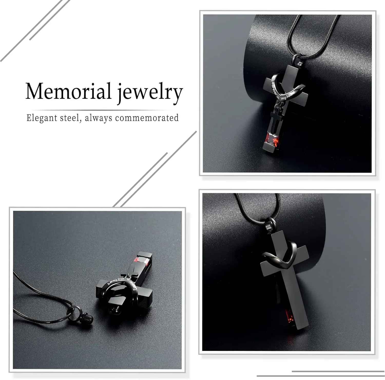 Forever in My Heart Birthstone Personalized Double Cross Urn Pendant Cremation Jewelry for Ashes Cross Ashes Keepsake