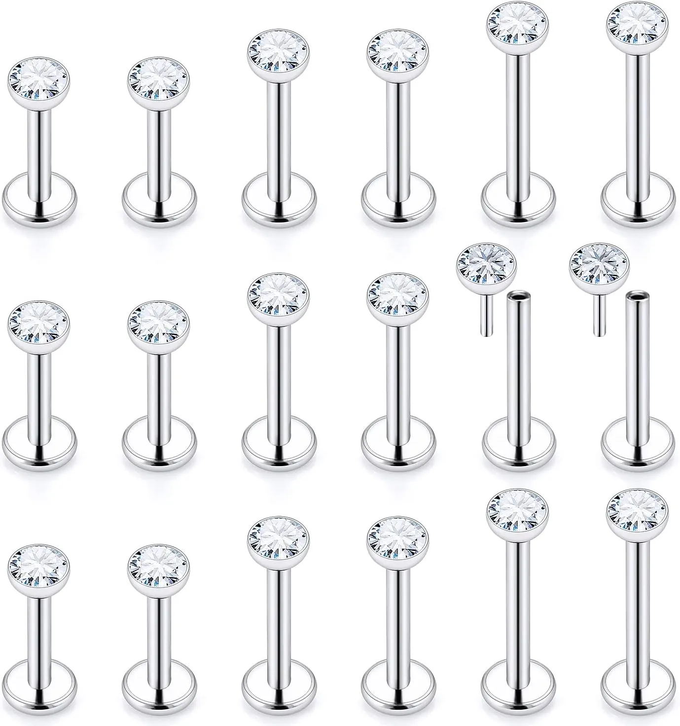 Ftovosyo 20G 18G 16G Threadless Push in Nose Rings Studs Surgical Steel Pushin Nose Stud 6mm 8mm 10mm Length Labret Lip Medusa Piercing Jewelry Conch Helix Tragus Earring for Women Men