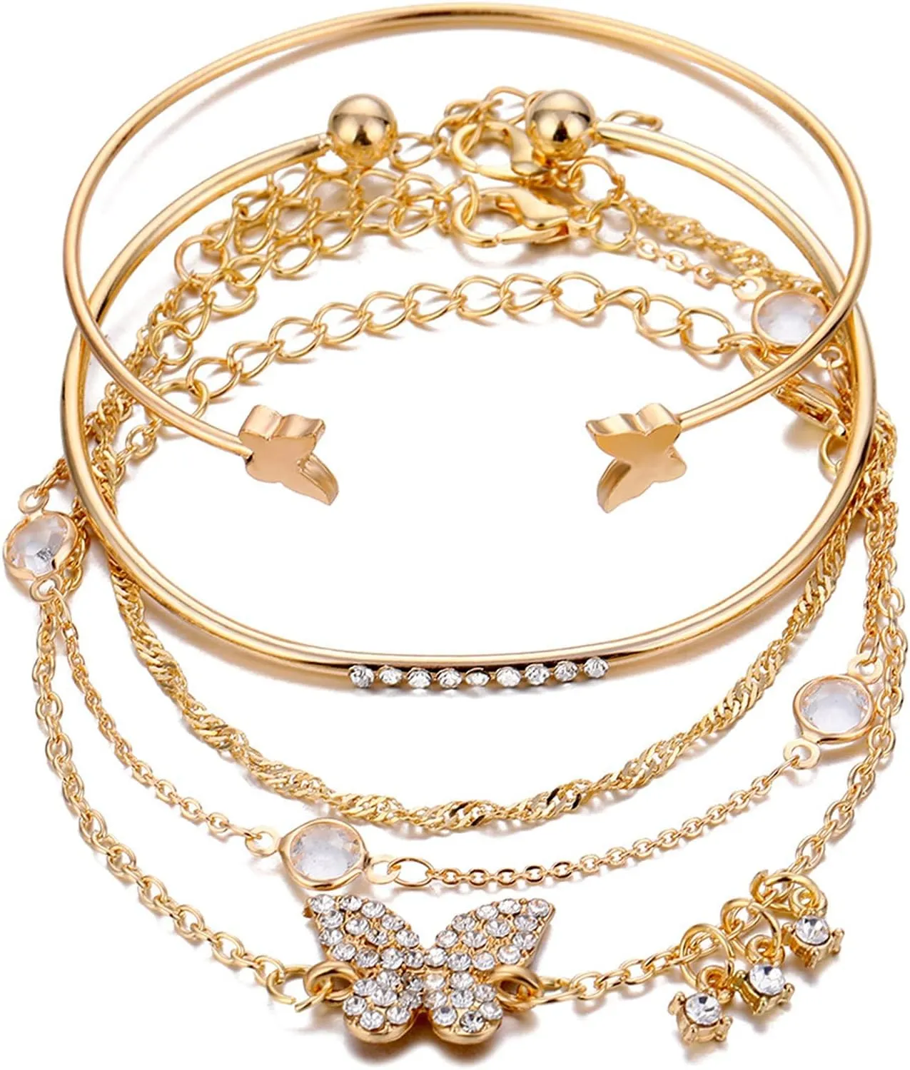 Fuqimanman2020 Bohemian 5pcs Butterfly Crystal Bangle Set Butterfly Open Bracelet for Women