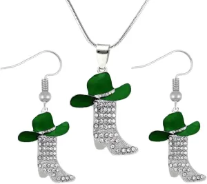 Fuqimanman2020 Colorful Rhinestone Western Boots Necklace Earrings Set for Women Boho Cowgirl Cowboy Enamel Hat Boot Drop Dangle Earrings Country Concert Party Outfits Jewelry Gift