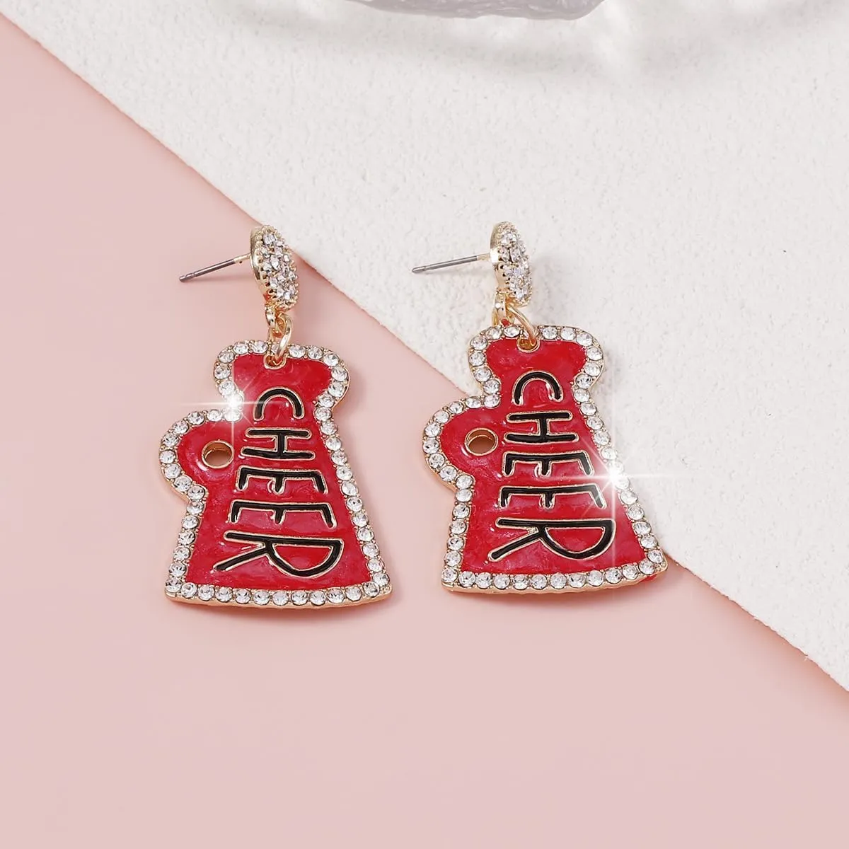 Game Day Football Cheer Earrings Colorful Megaphone Diamond-encrusted Eardrop Jewelry Gift for Women