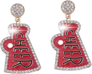 Game Day Football Cheer Earrings Colorful Megaphone Diamond-encrusted Eardrop Jewelry Gift for Women