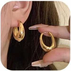 Gangel Gold Hoop Earring for Women Hypoallergenic Lightweight Small Hoop Earrings Huggie Chunky Hoops Earring Prom Trendy Earring Jewelry