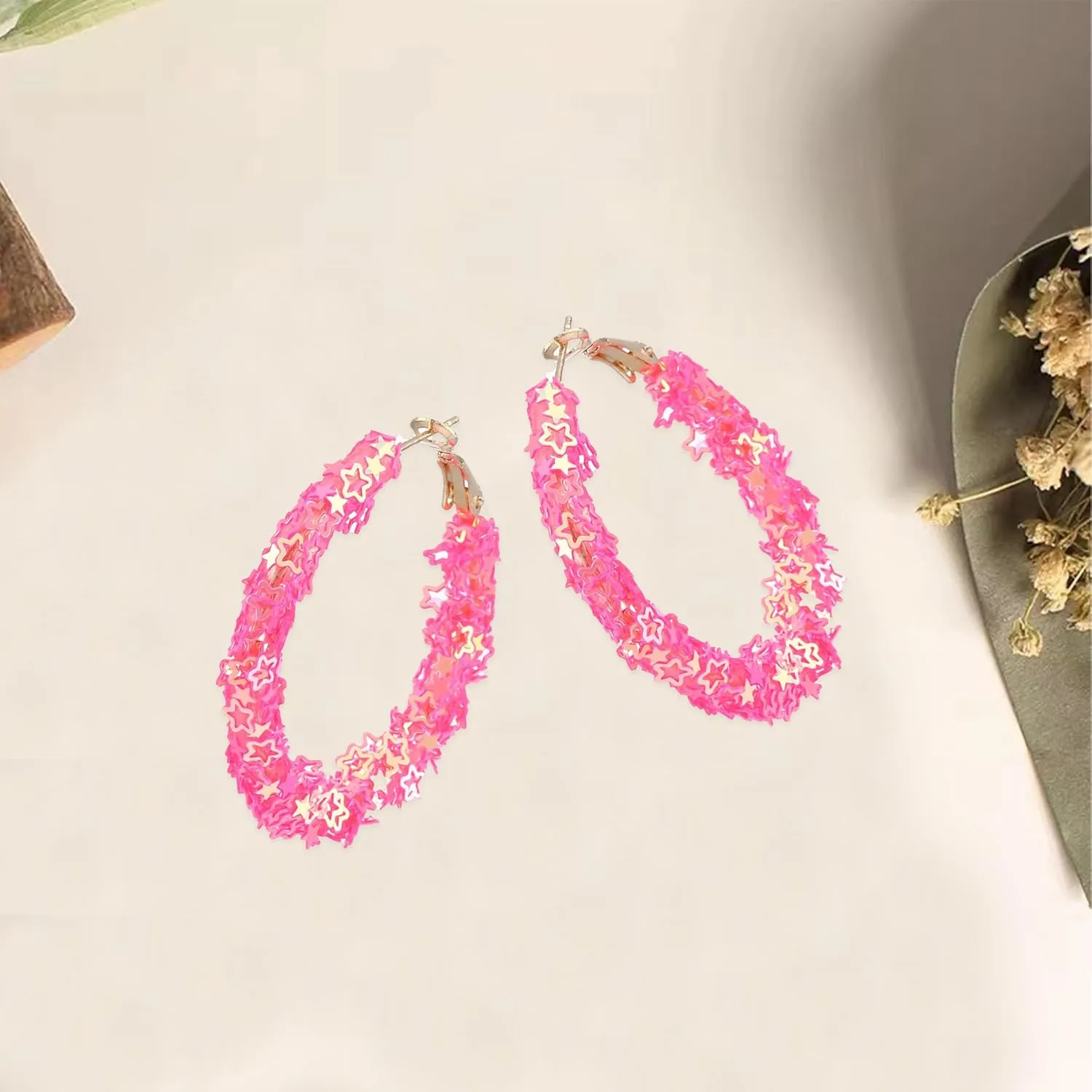 GBAHFY Bohemian Shiny Glitter Sequins Hoop Earrings Wrapped Gold Plated Circle Statement Rhinestone Dangle Drop Earrings for Women Boho