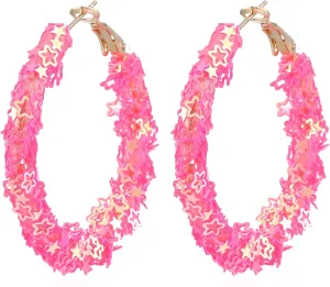 GBAHFY Bohemian Shiny Glitter Sequins Hoop Earrings Wrapped Gold Plated Circle Statement Rhinestone Dangle Drop Earrings for Women Boho