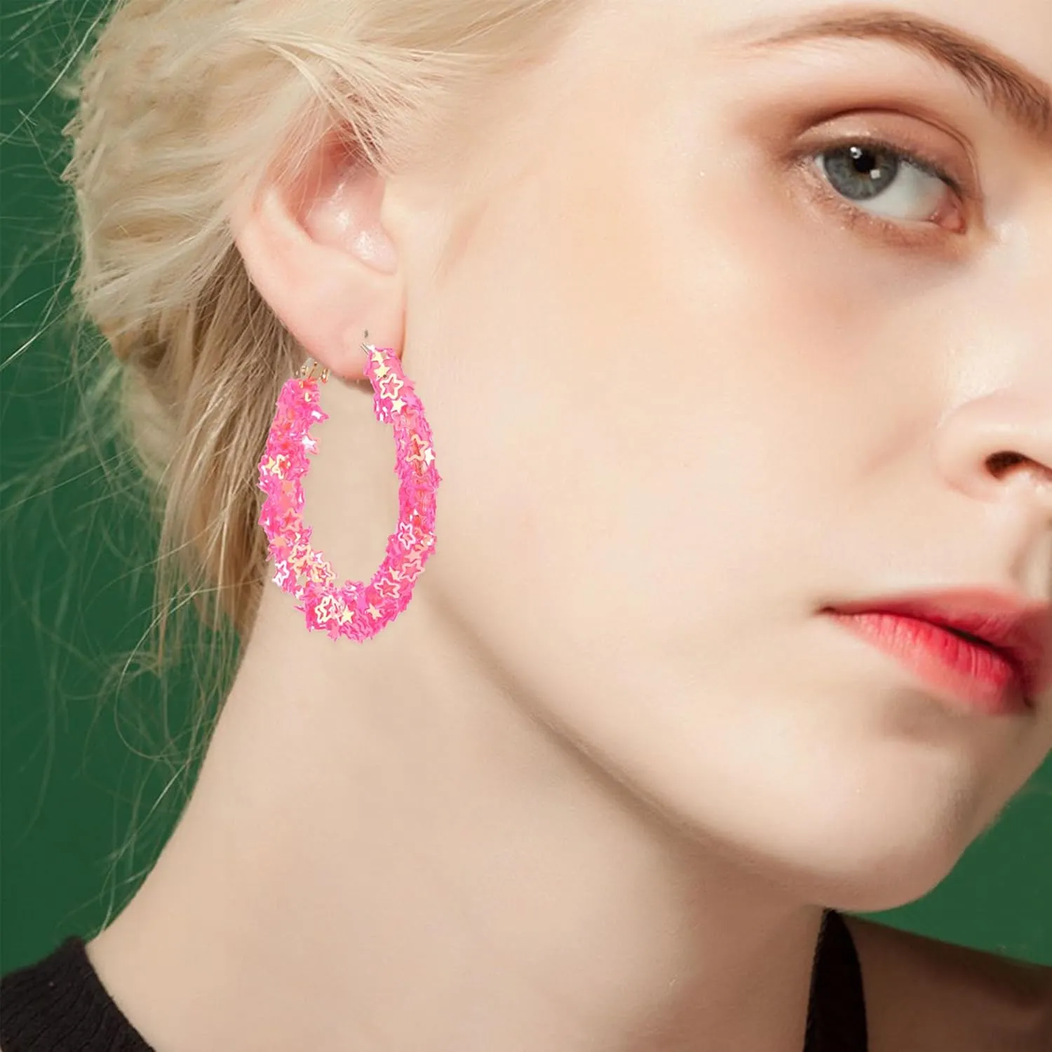 GBAHFY Bohemian Shiny Glitter Sequins Hoop Earrings Wrapped Gold Plated Circle Statement Rhinestone Dangle Drop Earrings for Women Boho