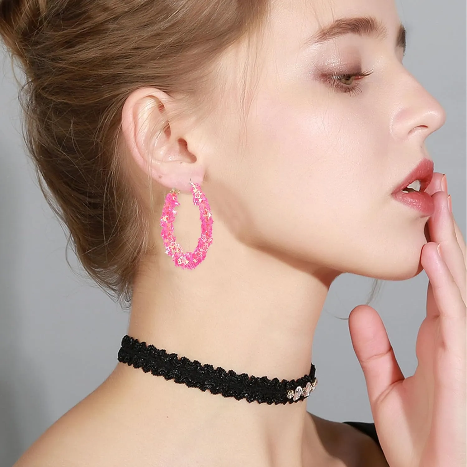 GBAHFY Bohemian Shiny Glitter Sequins Hoop Earrings Wrapped Gold Plated Circle Statement Rhinestone Dangle Drop Earrings for Women Boho