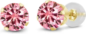 Gem Stone King 14K Yellow Gold Pink Moissanite Stud Earrings For Women Men (2.00 Cttw, Round 6.5MM)