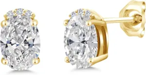 Gem Stone King 18K Yellow Gold Plated Silver Lab Grown Diamond Stud Earrings For Women | 1.46 Cttw | Gemstone April Birthstone | DEF Color | VVS-VS Clarity | Oval 7X5MM