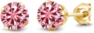 Gem Stone King 18K Yellow Gold Plated Silver Pink Moissanite Stud Earrings For Women Men | Round 5MM | 1.00 Cttw