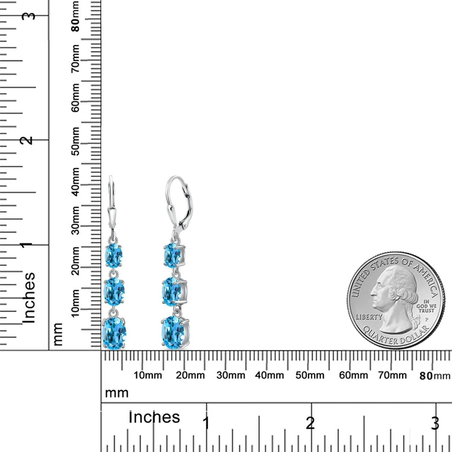 Gem Stone King 3-Stone Leverback Drop Dangle Earrings For Women | 925 Sterling Silver | Gemstone Birthstone | Oval 8X6MM 7X5MM and 6X4MM | Fine Jewelry Gifts for Her Mom Women Wife