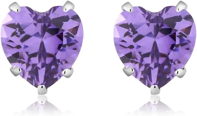 Gem Stone King 3.00 Cttw Purple CZ Stud Earrings For Women Men | 925 Sterling Silver | 6MM Heart Shape | Fine Jewelry Gifts for Her Mom Women Wife