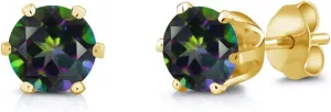 Gem Stone King Green Mystic Topaz Yellow Gold Plated Stud Earrings For Women Men | 2.00 Cttw | Gemstone November Birthstone | Round 6MM