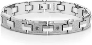Gem Stone King Mens 2 Black Diamond Brush Finished Tungsten Link Bracelet with Shiny Polished Connector Links (8.50 Inches in Length with Safety Clasp)