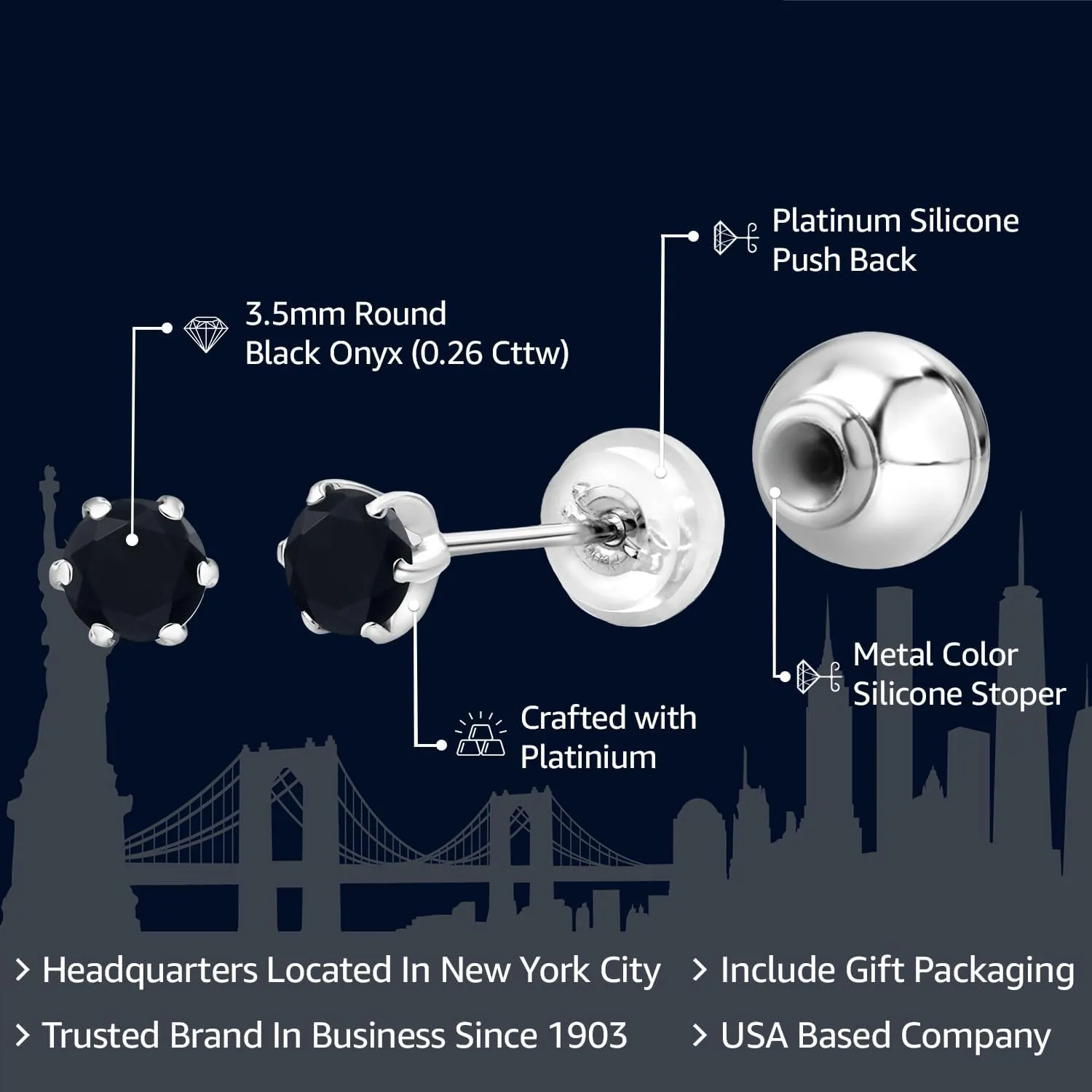 Gem Stone King Pure PT900 Platinum 900 Six Prong 3.5MM Round Gemstone Birthstone Stud Earrings For Women Men
