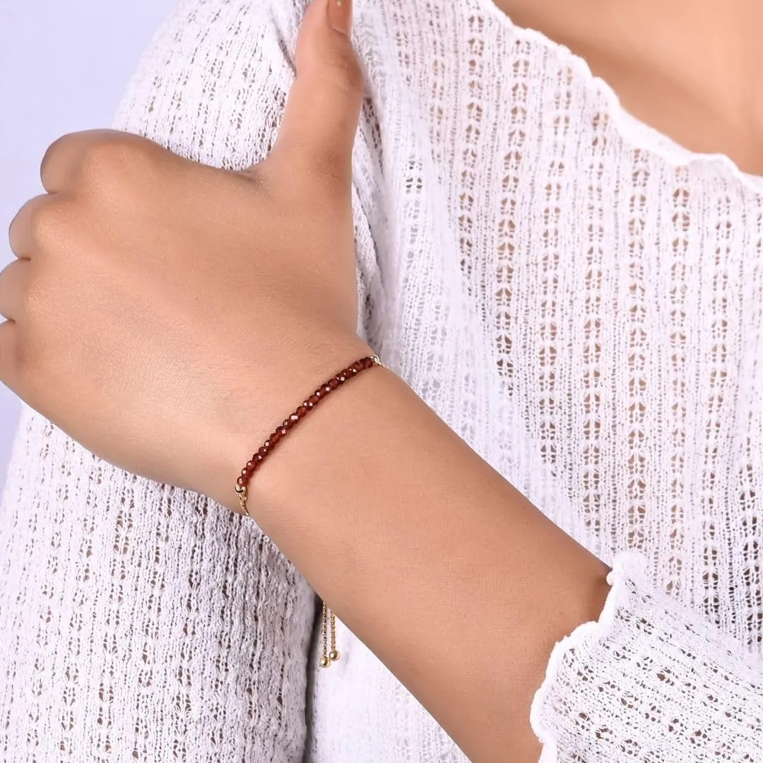 Gempires January Birthstone Jewelry for Women, Birthstone Beaded Bracelets, Red Garnet Gemstone Bracelet, Bolo Bracelet, 14k Gold Plated Chain (6-9 inch Adjustable Length)