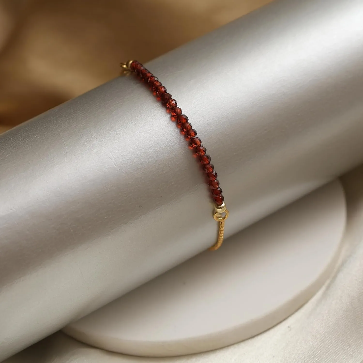 Gempires January Birthstone Jewelry for Women, Birthstone Beaded Bracelets, Red Garnet Gemstone Bracelet, Bolo Bracelet, 14k Gold Plated Chain (6-9 inch Adjustable Length)