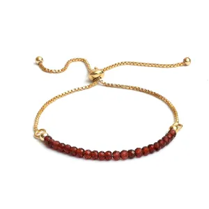 Gempires January Birthstone Jewelry for Women, Birthstone Beaded Bracelets, Red Garnet Gemstone Bracelet, Bolo Bracelet, 14k Gold Plated Chain (6-9 inch Adjustable Length)
