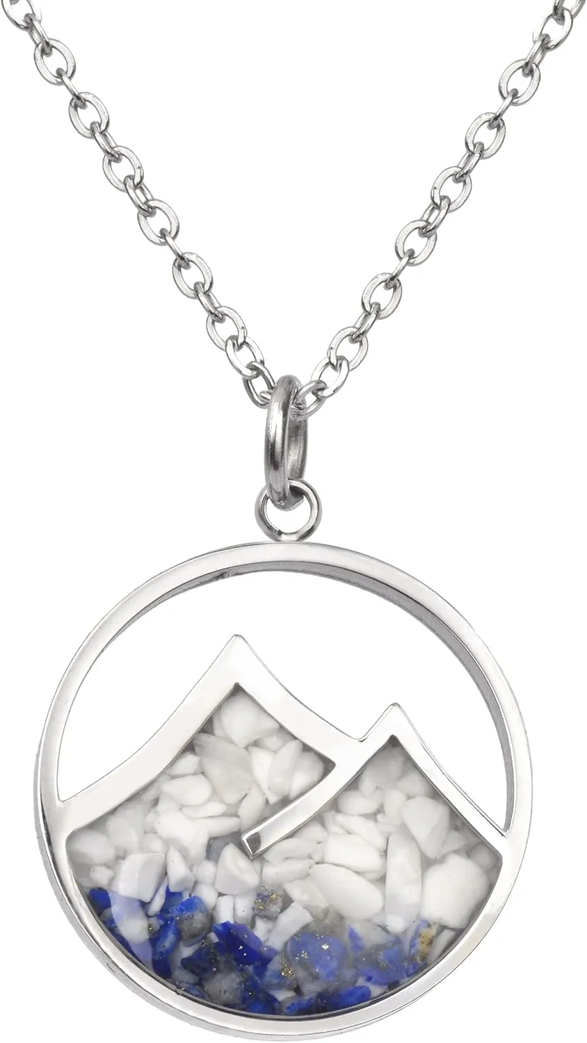 Gemstone Mountain Necklace for Women White Howlite Turquoise Tumbled Chips Pendant Necklace Dainty Mountain Range Necklaces for Women Nature Jewelry Gift