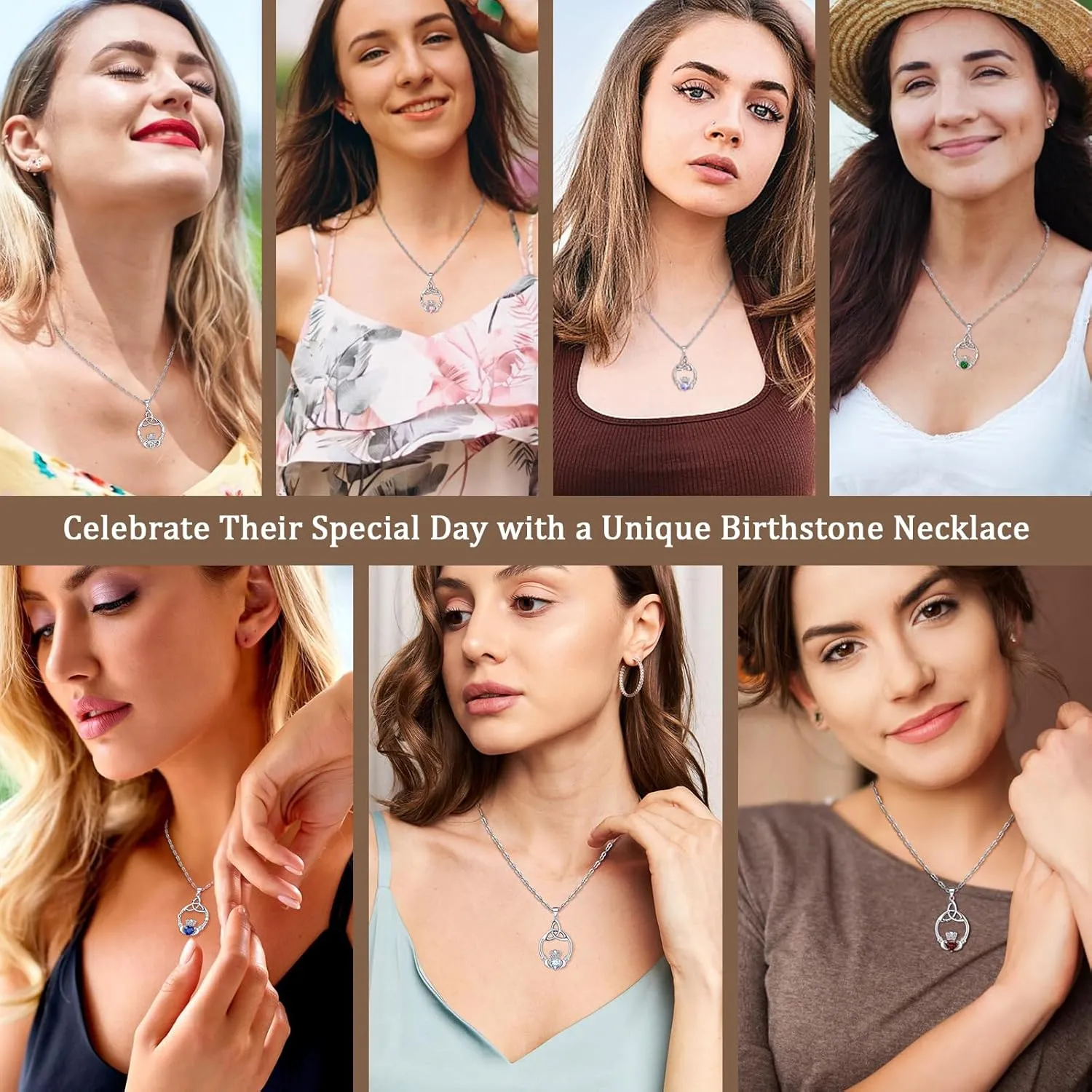 Gift Birthstone Necklaces for Women 925 Sterling Silver Irish Claddagh Necklace for Women Heart Birthstone Pendant Necklace Anniversary Birthday Gifts for Wife Lady Cable Chain 18" 2"