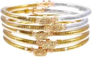 Glitter Jelly Bracelets Set Gold Filled Silicone Bracelet Layered Sparkling Bangles for Women(5PCS)