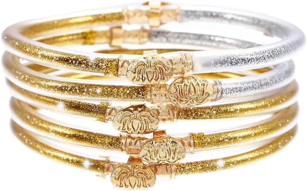 Glitter Jelly Bracelets Set Gold Filled Silicone Bracelet Layered Sparkling Bangles for Women(5PCS)