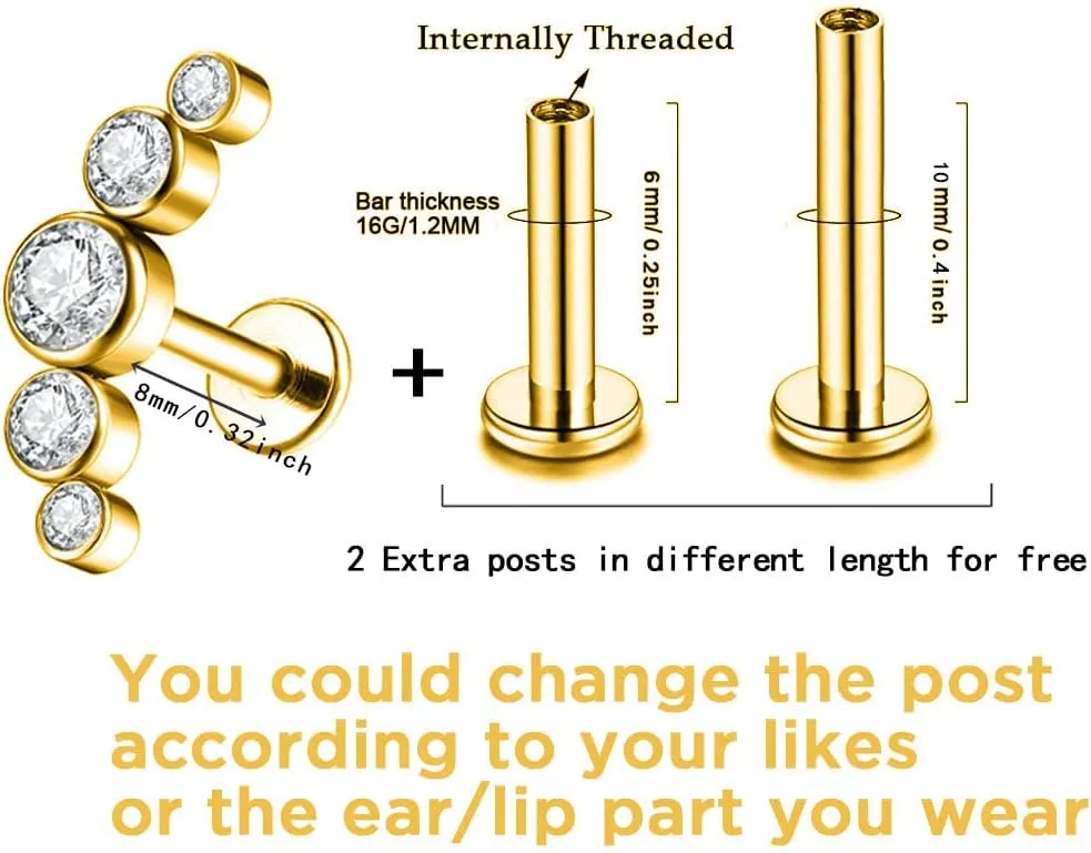 Gnoliew 16G 18G 316L Stainless Steel Labret Monroe Lip Ring Studs Cartilage Helix Tragus Conch Daith Nose Piercing Jewelry
