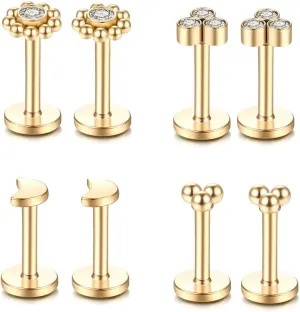 Gnoliew 16G 316L Stainless Steel Labret Monroe Lip Ring Studs Cartilage Helix Tragus Conch Daith Nose Piercing Jewelry.