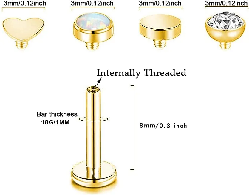 Gnoliew 16G 316L Stainless Steel Labret Monroe Lip Ring Studs Cartilage Helix Tragus Nose Piercing