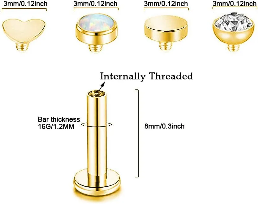 Gnoliew 16G 316L Stainless Steel Labret Monroe Lip Ring Studs Cartilage Helix Tragus Nose Piercing