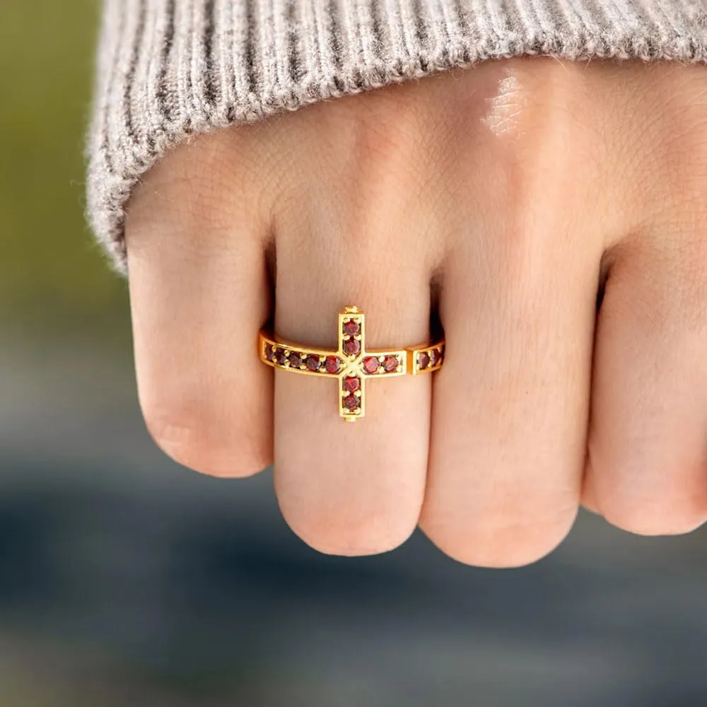 God's In Control Red Cross Ring, 925 Sterling Silver Religious Faith Keep going Cubic Zirconia Ring, Keep Faith Inspirational Ring, Cross Jewelry for Women
