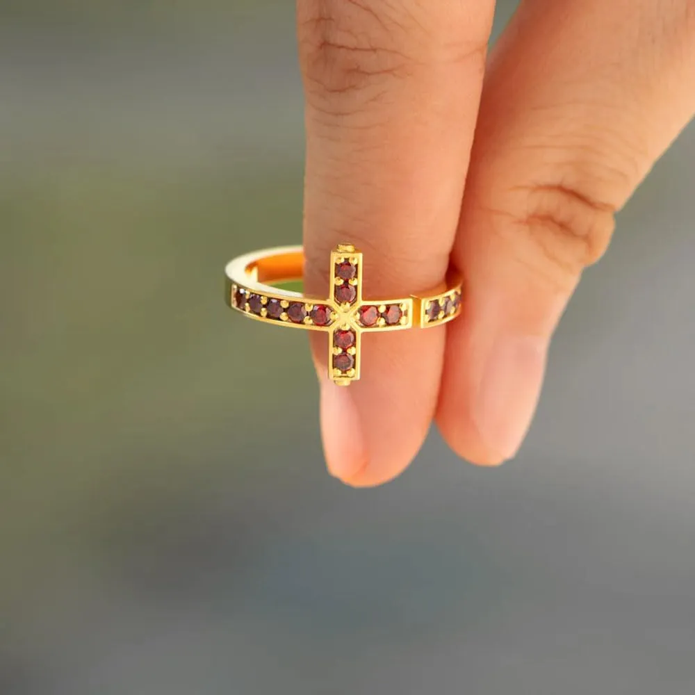 God's In Control Red Cross Ring, 925 Sterling Silver Religious Faith Keep going Cubic Zirconia Ring, Keep Faith Inspirational Ring, Cross Jewelry for Women