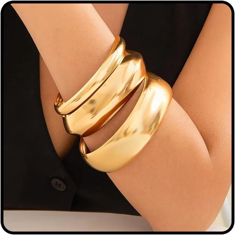 Gold Bangles for Women 14k Gold Plated Gold Cuff Bracelets Adjustable Chunky Bangles Hammered Textured Irregular Cuffs Statement Jewelry Gifts