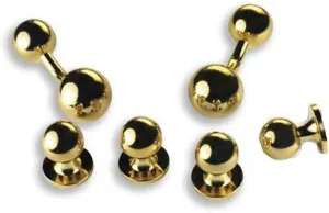 Gold Barbell Shaped Cufflinks and Studs