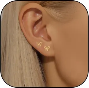 Gold Bow Earrings for Women Trendy 14K Gold/Silver Plated Tiny Bow Earrings Dainty Minimalist Small Bow Ribbon Stud Earrings Cute Holiday Earrings Christmas Gifts