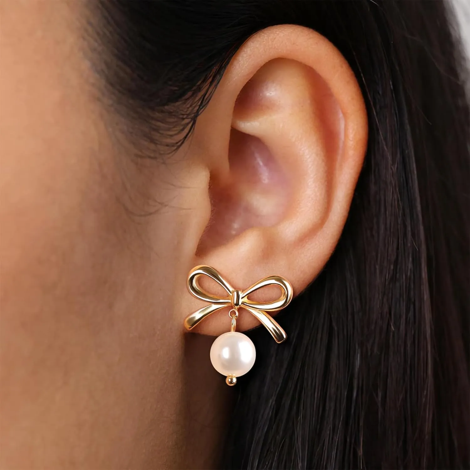 Gold Bow Earrings for Women Trendy 18K Gold Plated Ribbon Bow Knot Stud Earrings Statement Earrings for Teen Girls Gold Jewelry for Women Gifts for Her Sister Girlfriend