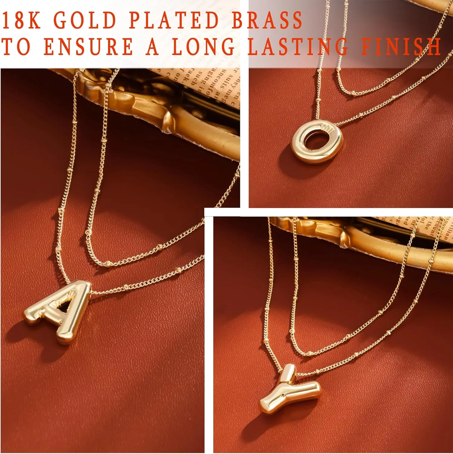 Gold Bubble Letter Necklace for Women, 14k Gold Plated Balloon Initial Letter Pendant Necklace Dainty Charm Initial Necklaces for Women Trendy Chunky Custom Name Necklace Gold Jewelry for Women
