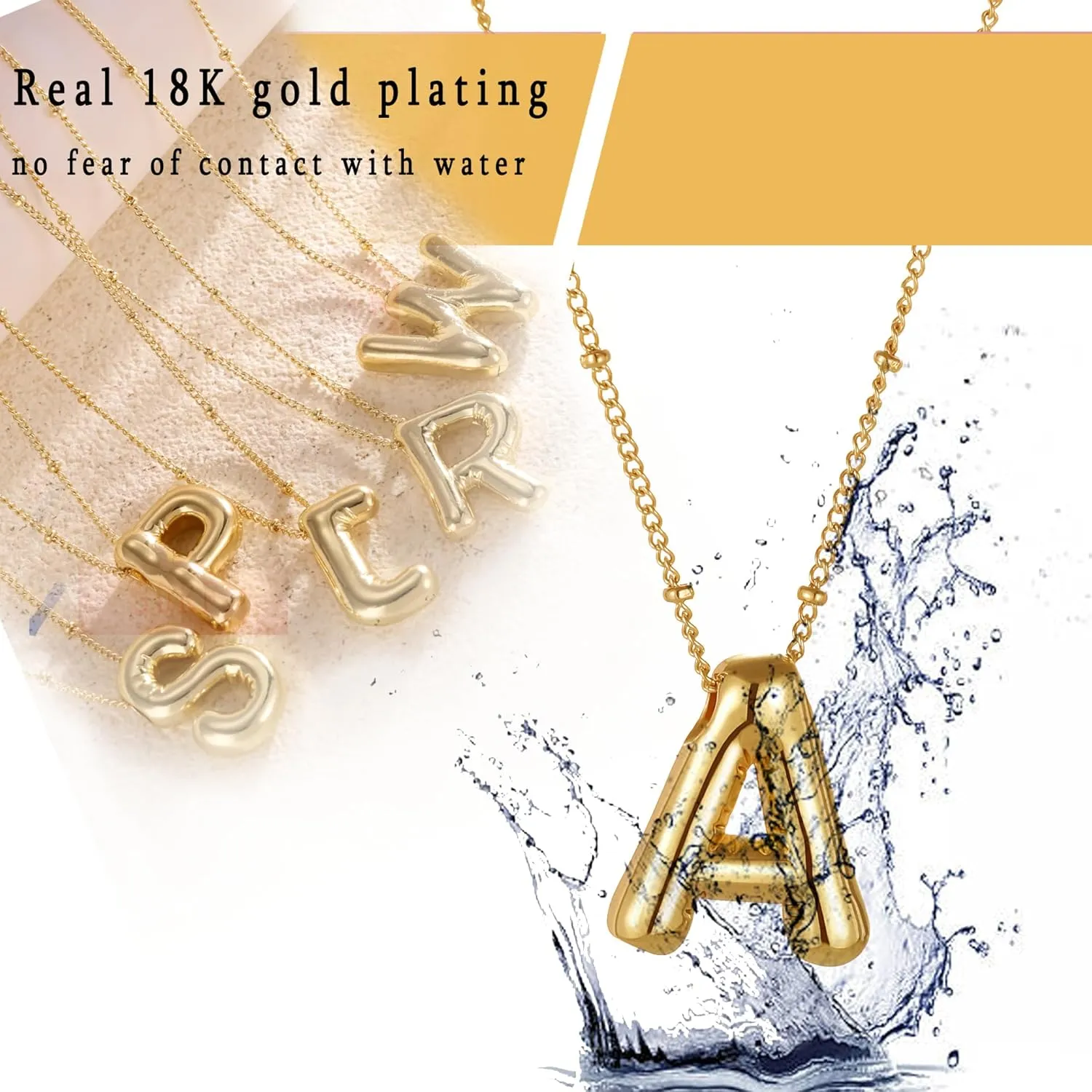 Gold Bubble Letter Necklace for Women, 14k Gold Plated Balloon Initial Letter Pendant Necklace Dainty Charm Initial Necklaces for Women Trendy Chunky Custom Name Necklace Gold Jewelry for Women